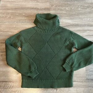 Ann Taylor Forest Green Turtleneck Sweater with Balloon Sleeves